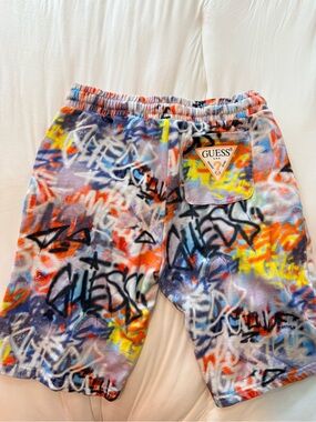 GUESS Kids Graffiti Fleece Shorts - Orange, Yellow, Blue, Black